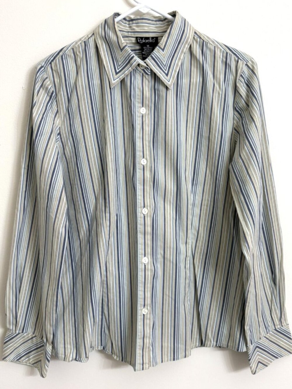 Rafaella Women's Striped Blue, White, Tan Long Sleeve Button Down Size 14 Shirt